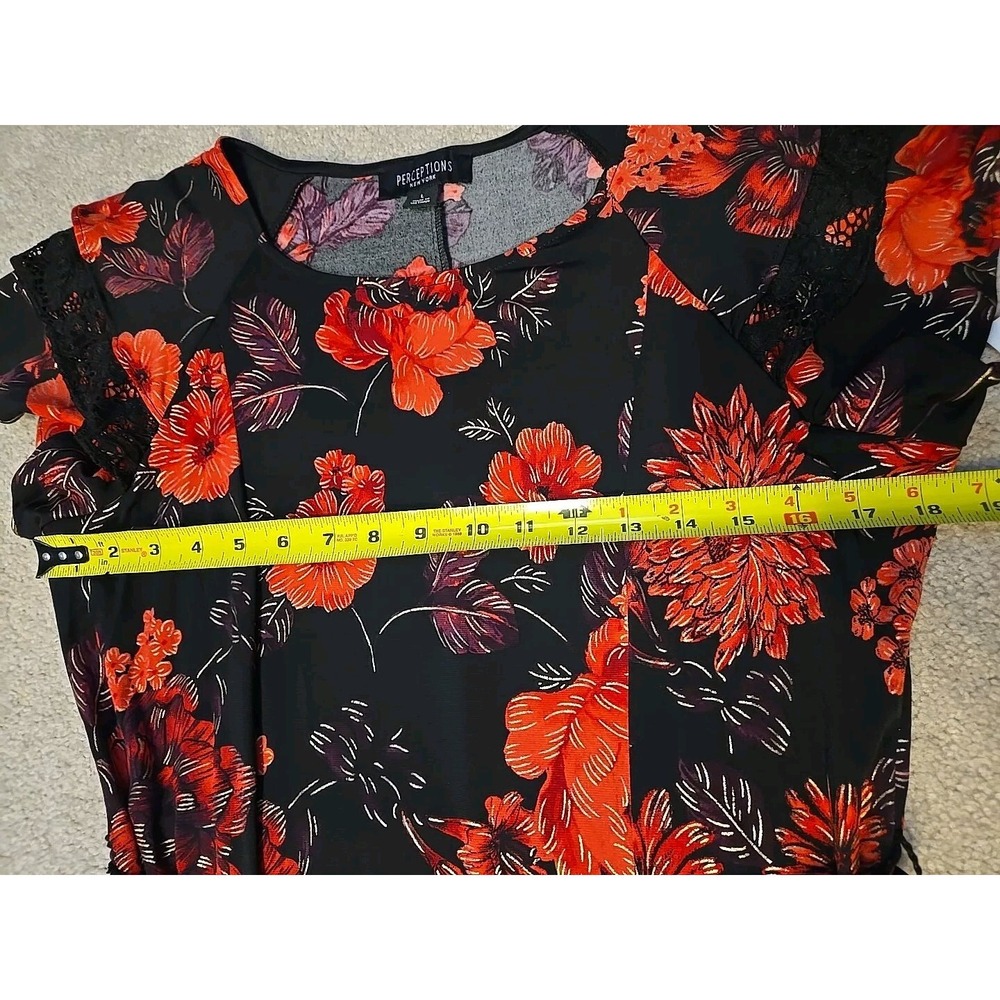 NWT Perceptions Short Sleeve Floral Midi Fit Flare Lace  Dress Sz L Black Red - Picture 10 of 13